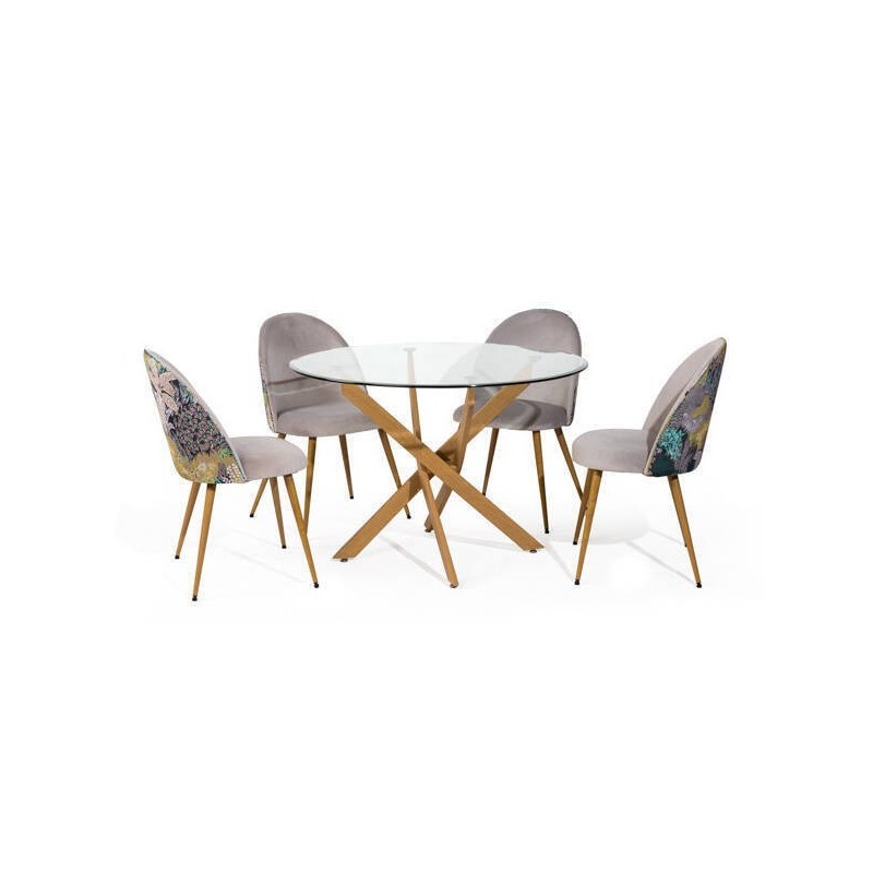 Mesa Redonda con Tapa de Cristal y Estructura Metálica Acabado Madera | Medidas: 110 x 73 cm