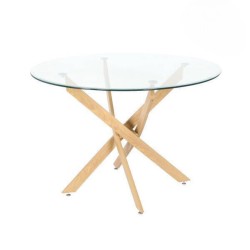 Mesa Redonda con Tapa de Cristal y Estructura Metálica Acabado Madera | Medidas: 110 x 73 cm