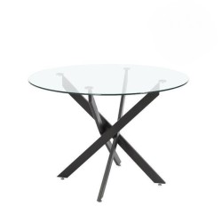 Mesa Redonda con Tapa de Cristal y Estructura Metálica Pata En Color Negro | Medidas: 110 x 73 cm