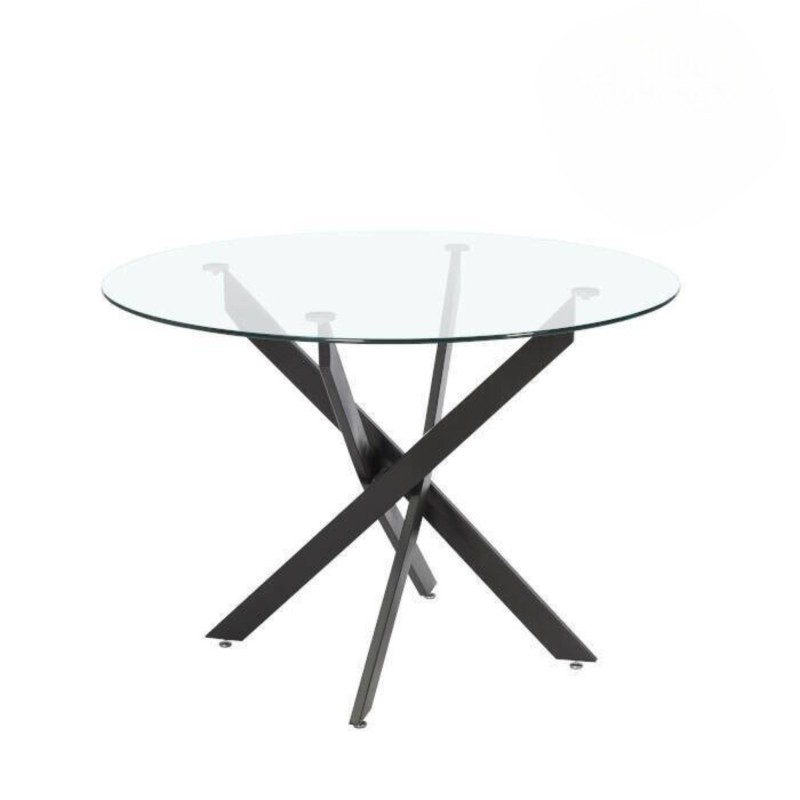 Mesa Redonda con Tapa de Cristal y Estructura Metálica Pata En Color Negro | Medidas: 110 x 73 cm