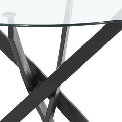 Mesa Redonda con Tapa de Cristal y Estructura Metálica Pata En Color Negro | Medidas: 110 x 73 cm