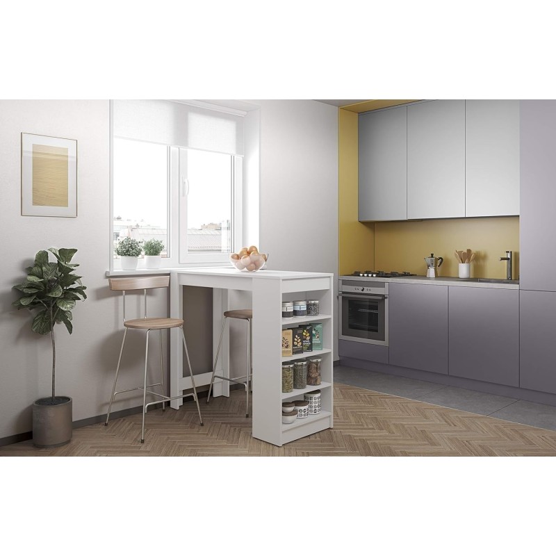 Mesa de Cocina Alta | Acabado en Melamina Blanco | Medidas: 120 cm Ancho x 50 cm Fondo x 105 cm Alto