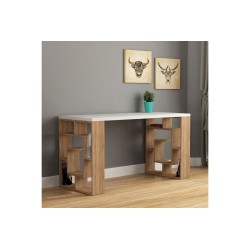 Mesa de Trabajo Color Roble y Blanco, 140x60x75cm - Espaciosa y Versátil