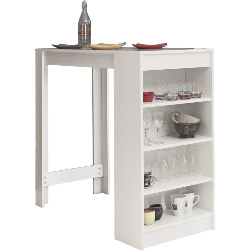 Mesa de Cocina Alta | Acabado en Melamina Blanco | Medidas: 120 cm Ancho x 50 cm Fondo x 105 cm Alto