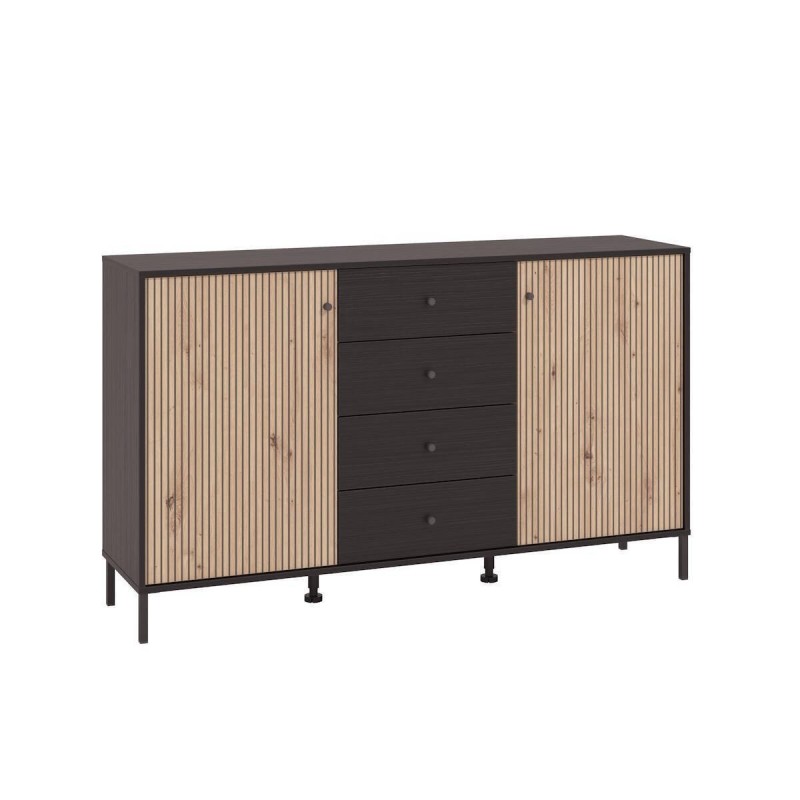 Aparador de Estilo Artisan Negro con 2 Puertas y 4 Cajones - Medidas 157x40x92,5 cm