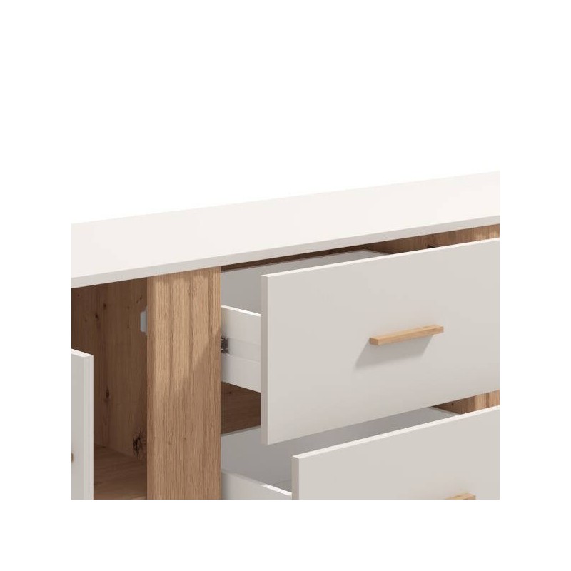 Aparador en Melamina Cashmere y Roble Artisan con Puertas, Mueble de Almacenaje - Medidas 163,5x40x90,5 cm