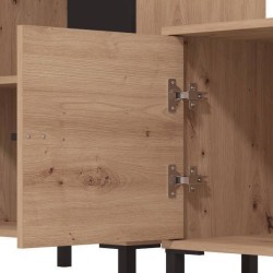 Composición de Salón en Roble Artisan y Negro con Efecto Alistonado- Medidas 263x40x167 cm