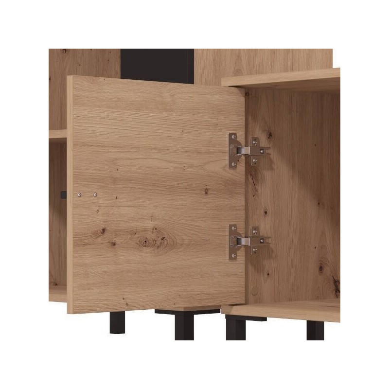 Composición de Salón en Roble Artisan y Negro con Efecto Alistonado- Medidas 263x40x167 cm