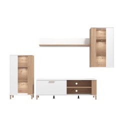 Composición de Salón en Roble Artisan y Blanco con Tiradores y Patas en Color Roble- Medidas 263x40x170 cm