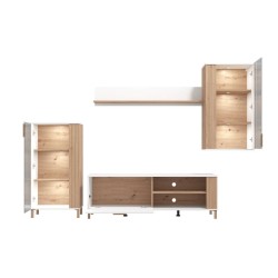 Composición de Salón en Roble Artisan y Blanco con Tiradores y Patas en Color Roble- Medidas 263x40x170 cm