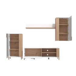 Composición de Salón en Roble Artisan y Blanco con Tiradores y Patas en Color Roble- Medidas 263x40x170 cm