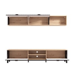 Composición de Salón en Melamina Aglomerada con Acabado Roble Artisan y Estructura Negra- Medidas 218x40x200 cm