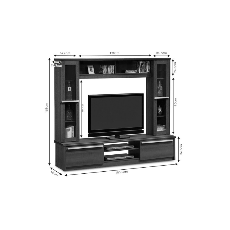 Composición de Salón para TV en Negro, 180.5x40x158cm - Elegante y Funcional para tu Sala de Estar