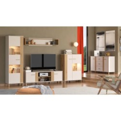 Mueble TV en Melamina Color Cashmere y Roble Artisan con 2 Puertas - Medidas 163,5x40x52 cm