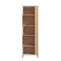 Vitrina Alta en Melamina Color Cashmere y Roble Artisan con 1 Puerta Acristalada - Medidas 59,5x40x192,5 cm