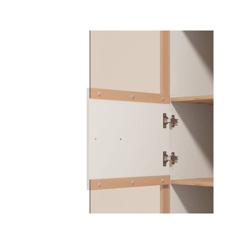 Vitrina Alta en Melamina Color Cashmere y Roble Artisan con 1 Puerta Acristalada - Medidas 59,5x40x192,5 cm