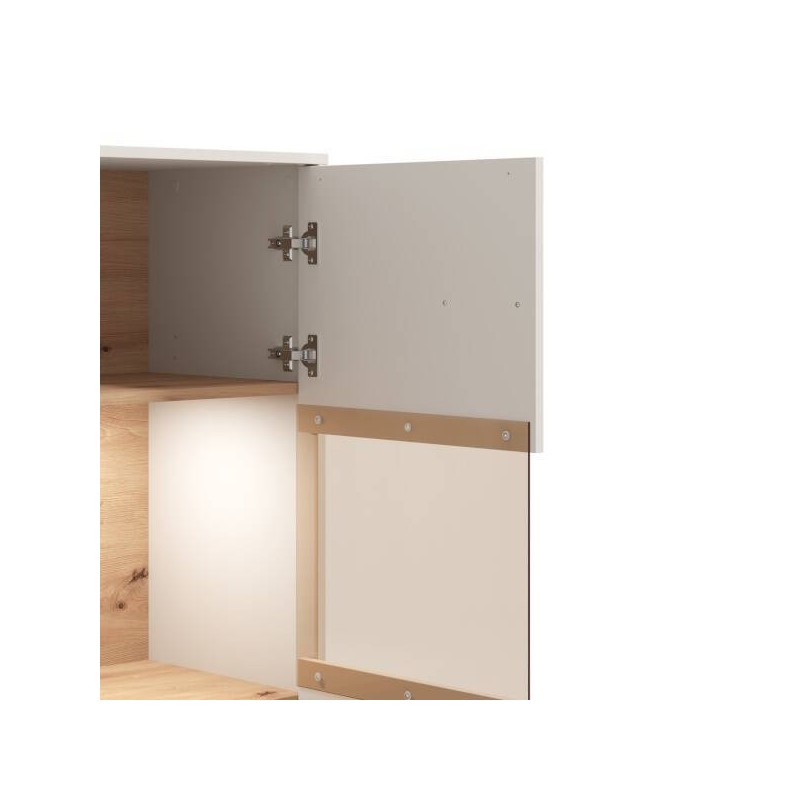 Vitrina Baja en Melamina Color Cashmere y Roble Artisan 2 Puertas Medidas 85,5x40x122,5 cm