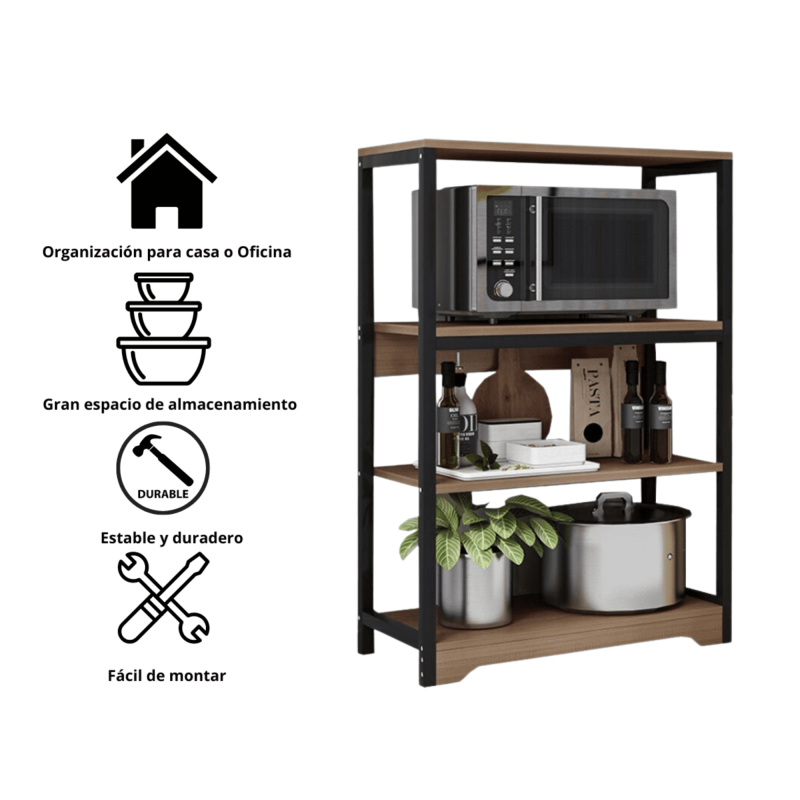 Meyvaser Estantería de Cocina con Marco de Metal Negro, Estante Industrial para microondas 60x30x100 Cm