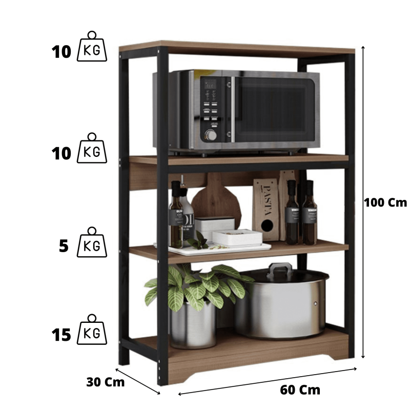 Meyvaser Estantería de Cocina con Marco de Metal Negro, Estante Industrial para microondas 60x30x100 Cm