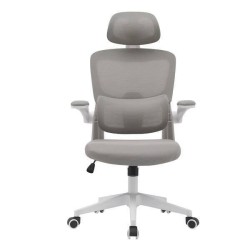 Silla de Oficina Ergonómica en Tejido 3D Gris con Reposacabezas Regulable y Refuerzo Lumbar - Medidas 65x55x114-124 cm