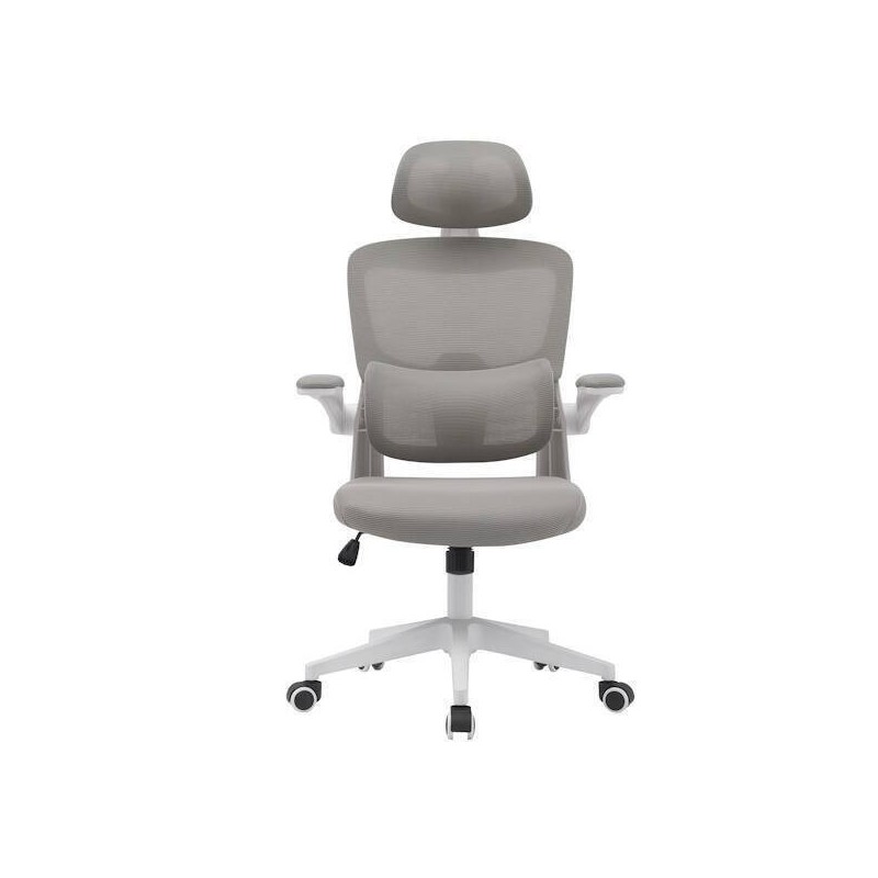 Silla de Oficina Ergonómica en Tejido 3D Gris con Reposacabezas Regulable y Refuerzo Lumbar - Medidas 65x55x114-124 cm