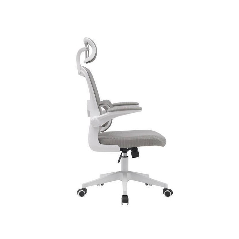 Silla de Oficina Ergonómica en Tejido 3D Gris con Reposacabezas Regulable y Refuerzo Lumbar - Medidas 65x55x114-124 cm