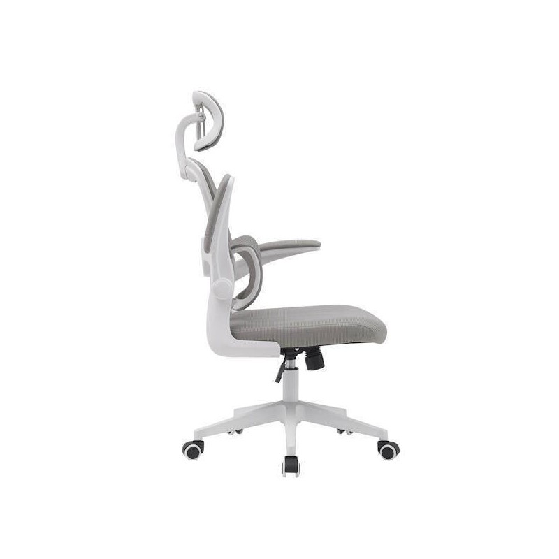 Silla de Oficina Ergonómica en Tejido 3D Gris con Reposacabezas Regulable y Refuerzo Lumbar - Medidas 65x55x114-124 cm
