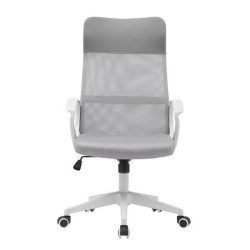 Silla de Oficina Ergonómica con Respaldo en PU Gris y Tejido 3D Gris, Reposacabezas Ajustable- Medidas 57,5x54x104-114 cm