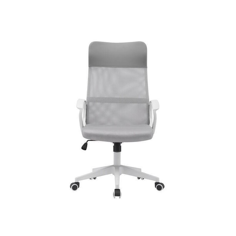 Silla de Oficina Ergonómica con Respaldo en PU Gris y Tejido 3D Gris, Reposacabezas Ajustable- Medidas 57,5x54x104-114 cm