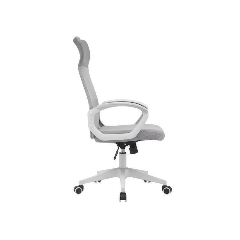 Silla de Oficina Ergonómica con Respaldo en PU Gris y Tejido 3D Gris, Reposacabezas Ajustable- Medidas 57,5x54x104-114 cm