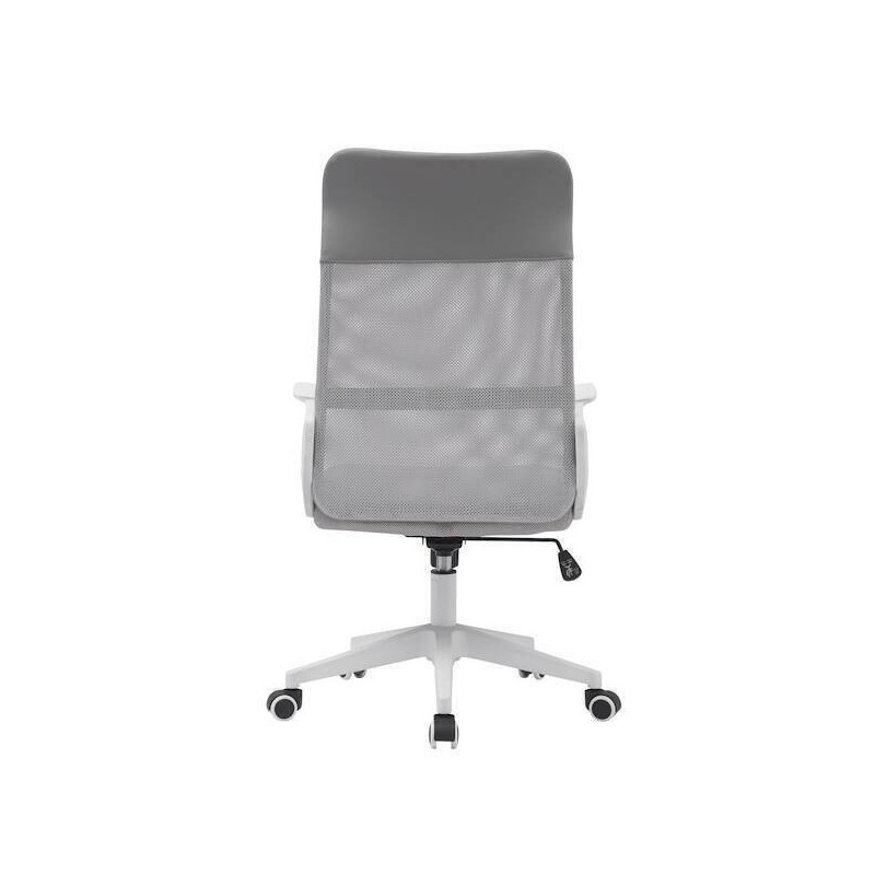 Silla de Oficina Ergonómica con Respaldo en PU Gris y Tejido 3D Gris, Reposacabezas Ajustable- Medidas 57,5x54x104-114 cm
