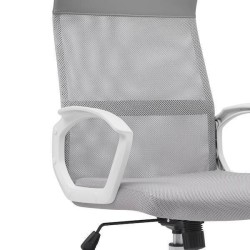 Silla de Oficina Ergonómica con Respaldo en PU Gris y Tejido 3D Gris, Reposacabezas Ajustable- Medidas 57,5x54x104-114 cm