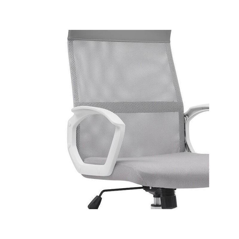Silla de Oficina Ergonómica con Respaldo en PU Gris y Tejido 3D Gris, Reposacabezas Ajustable- Medidas 57,5x54x104-114 cm