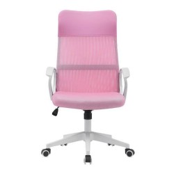 Silla de Oficina Ergonómica con Respaldo en PU Rosa y Tejido 3D Rosa, Reposacabezas Ajustable - Medidas 57,5x54x104-114 cm