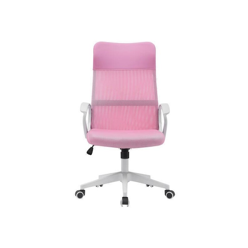 Silla de Oficina Ergonómica con Respaldo en PU Rosa y Tejido 3D Rosa, Reposacabezas Ajustable - Medidas 57,5x54x104-114 cm
