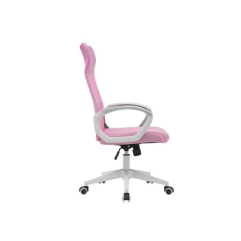 Silla de Oficina Ergonómica con Respaldo en PU Rosa y Tejido 3D Rosa, Reposacabezas Ajustable - Medidas 57,5x54x104-114 cm