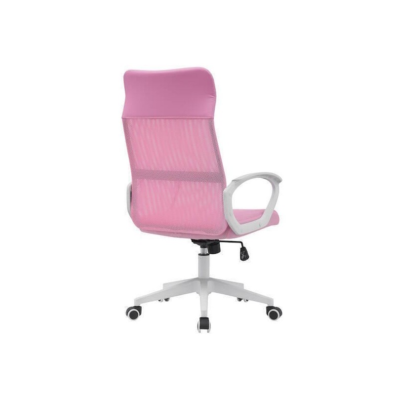 Silla de Oficina Ergonómica con Respaldo en PU Rosa y Tejido 3D Rosa, Reposacabezas Ajustable - Medidas 57,5x54x104-114 cm