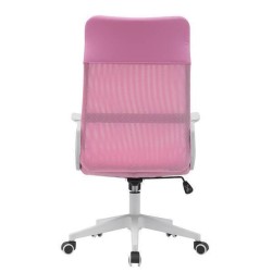 Silla de Oficina Ergonómica con Respaldo en PU Rosa y Tejido 3D Rosa, Reposacabezas Ajustable - Medidas 57,5x54x104-114 cm