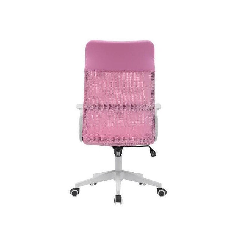 Silla de Oficina Ergonómica con Respaldo en PU Rosa y Tejido 3D Rosa, Reposacabezas Ajustable - Medidas 57,5x54x104-114 cm