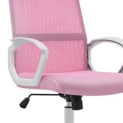 Silla de Oficina Ergonómica con Respaldo en PU Rosa y Tejido 3D Rosa, Reposacabezas Ajustable - Medidas 57,5x54x104-114 cm