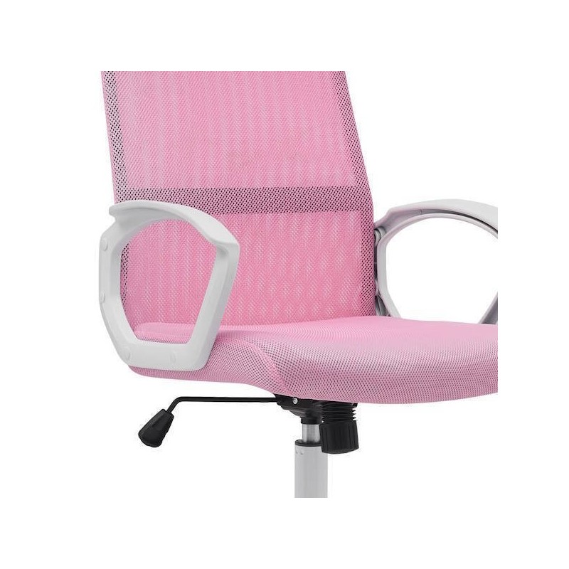 Silla de Oficina Ergonómica con Respaldo en PU Rosa y Tejido 3D Rosa, Reposacabezas Ajustable - Medidas 57,5x54x104-114 cm