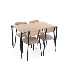 Conjunto de Mesa y 4 Sillas con Estructura Metálica Negra , Asiento en Tela Beige - Mesa 100x70x75 cm, Silla 40x44x80 cm
