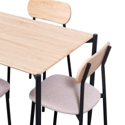 Conjunto de Mesa y 4 Sillas con Estructura Metálica Negra , Asiento en Tela Beige - Mesa 100x70x75 cm, Silla 40x44x80 cm