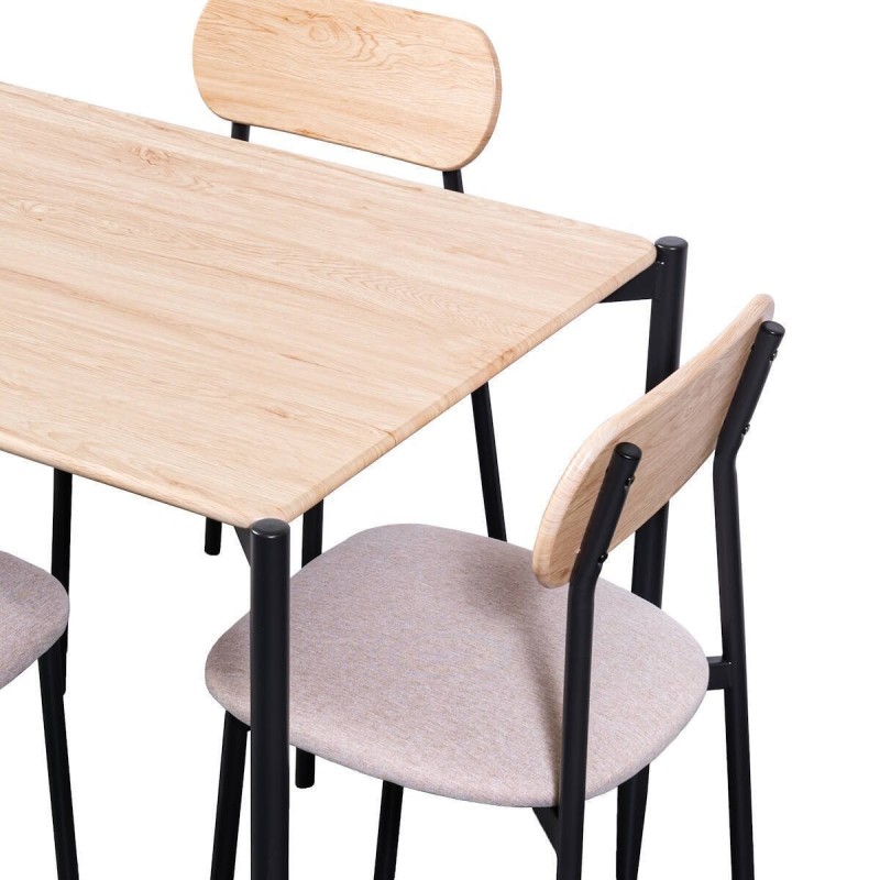 Conjunto de Mesa y 4 Sillas con Estructura Metálica Negra , Asiento en Tela Beige - Mesa 100x70x75 cm, Silla 40x44x80 cm