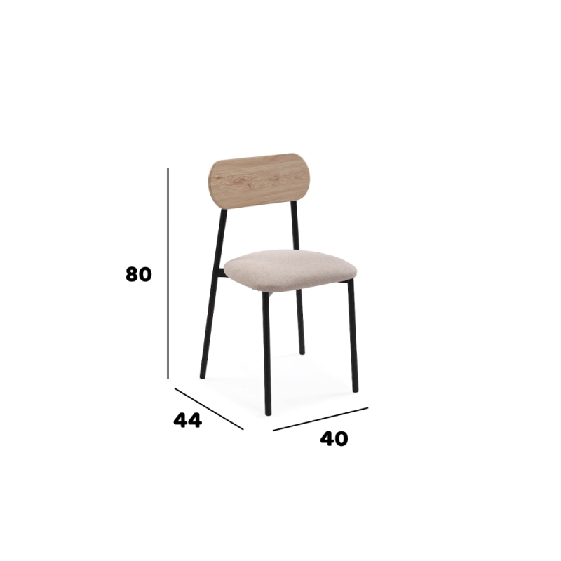 Conjunto de Mesa y 4 Sillas con Estructura Metálica Negra , Asiento en Tela Beige - Mesa 100x70x75 cm, Silla 40x44x80 cm