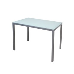 Mesa Fija para Cocina con Estructura de Acero Pintado Color Aluminio y Tapa de Cristal Templado Blanco - Medidas 110x70x75 cm