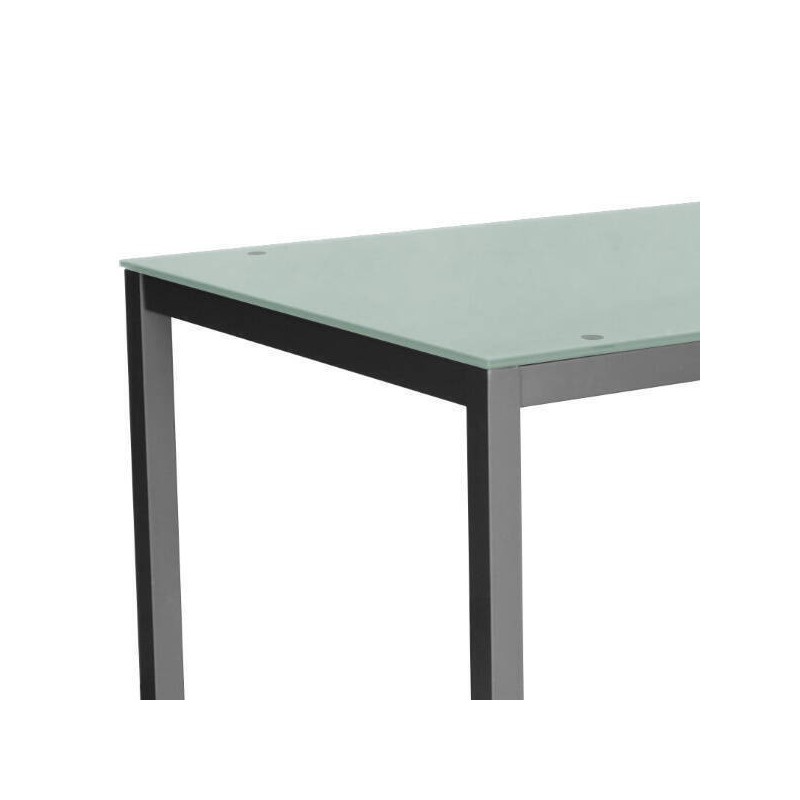 Mesa Fija para Cocina con Estructura de Acero Pintado Color Aluminio y Tapa de Cristal Templado Blanco - Medidas 110x70x75 cm