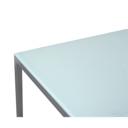 Mesa Fija para Cocina con Estructura de Acero Pintado Color Aluminio y Tapa de Cristal Templado Blanco - Medidas 110x70x75 cm