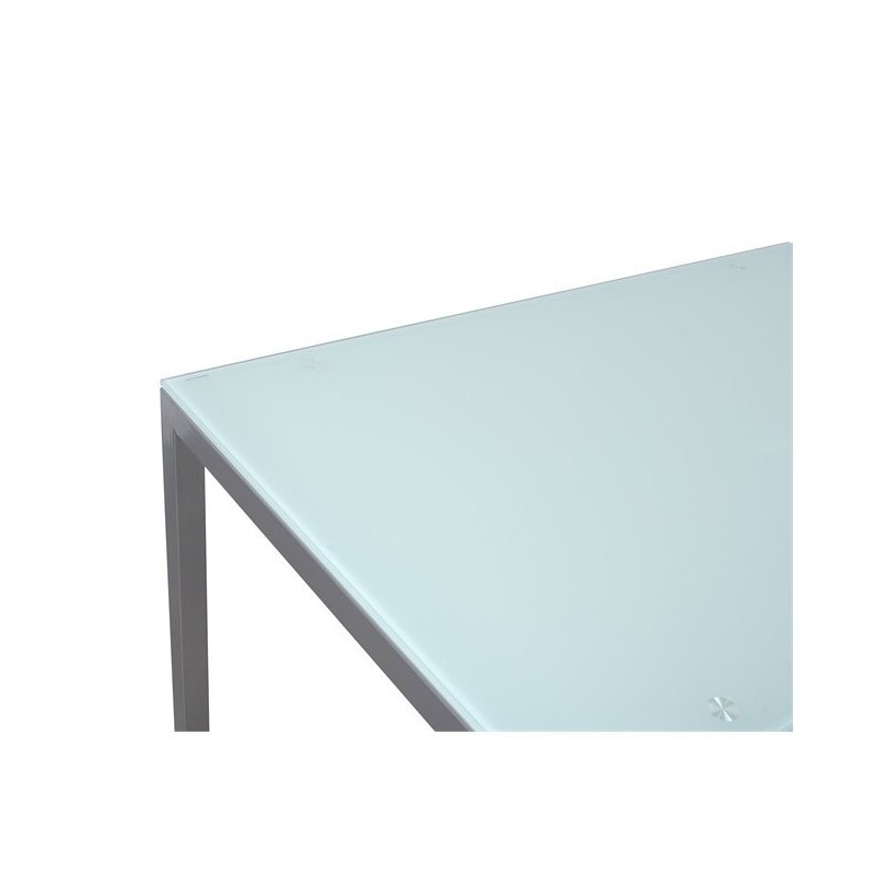 Mesa Fija para Cocina con Estructura de Acero Pintado Color Aluminio y Tapa de Cristal Templado Blanco - Medidas 110x70x75 cm