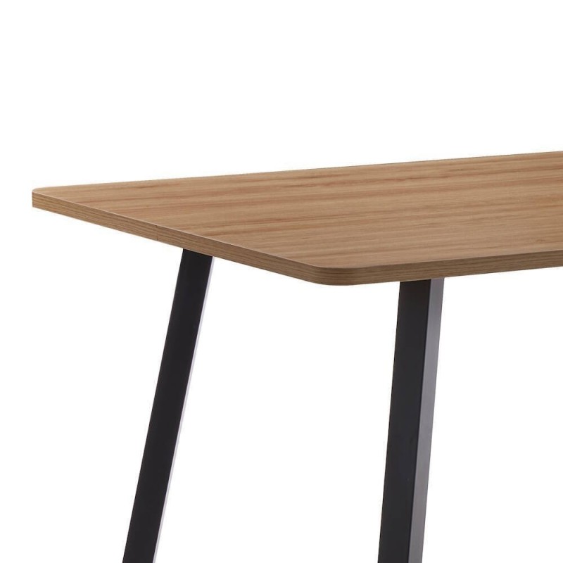 Mesa de Comedor Fija con Tapa de Melamina Color Roble y Estructura Metálica Negra Mate - Medidas 120x80x75 cm